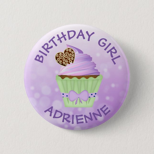 botón de pastel púrpura personalizado del Chica de (Anverso)