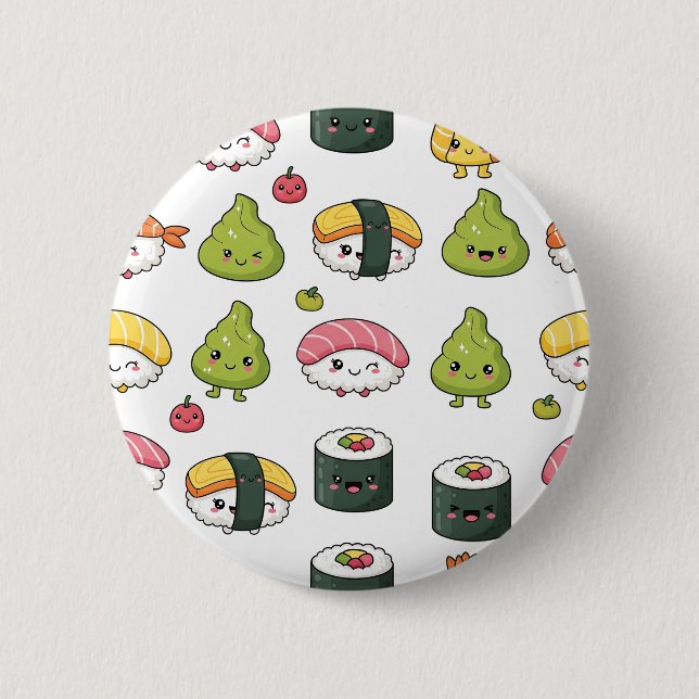 Botón de Patrón de Sushi Kawaii Adorable | Pin de  (Anverso)