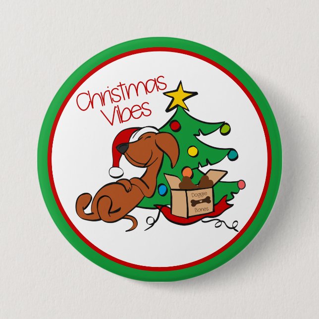 Botón de perro dachshund con ambiente navideño (Anverso)