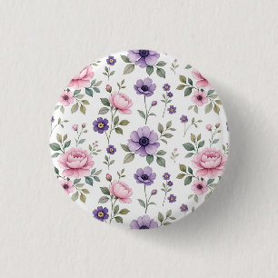 Botón de Pin Botánico de Flor Silvestre Romántica
