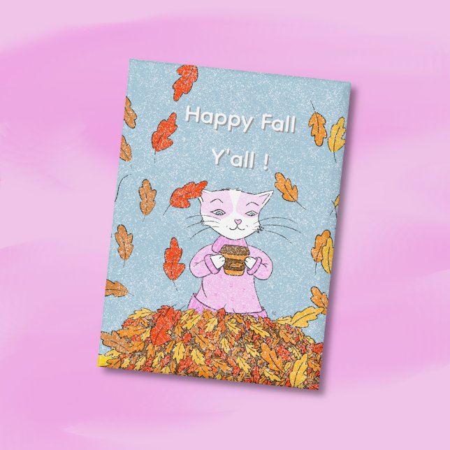 Botón de pin coleccionable de gato elegante de oto (Cute Autumn rectangular button with a graceful cat surrounded by fallen leaves . )
