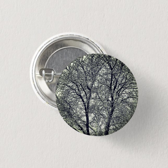 Botón de Pin con Fotografía de Ramas de Árbol con  (Anverso y reverso)