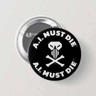 Botón de Pin con Logo A.I. Must Die™ (Fuente Blanc