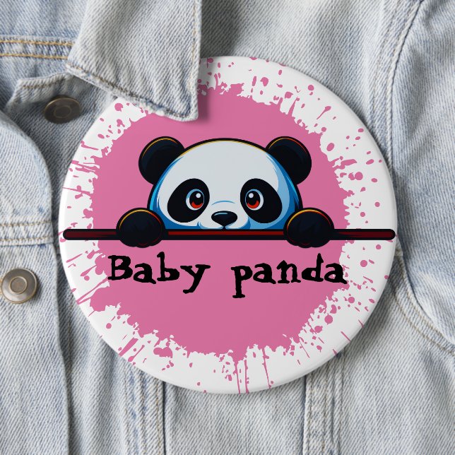 Botón de Pin con Panda Bebé Curioso y Salpicaduras (In situ)