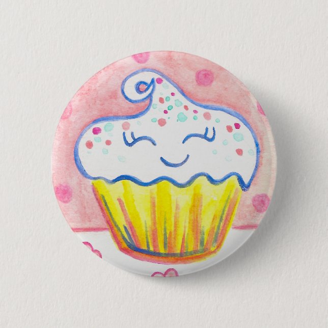 Botón de Pin de Cupcake Feliz de San Valentín (Anverso)