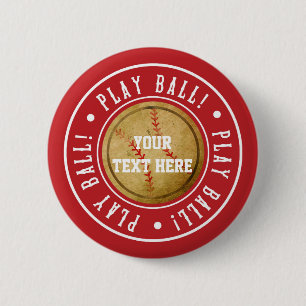 Botón de pin de fiesta de béisbol rojo vintage JUE