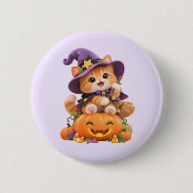 Botón de Pin de Gatito Bruja Adorable de Halloween