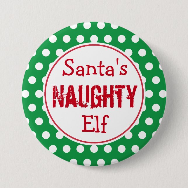 Botón de Pin de Navidad de Elfo Travieso Divertido (Anverso)