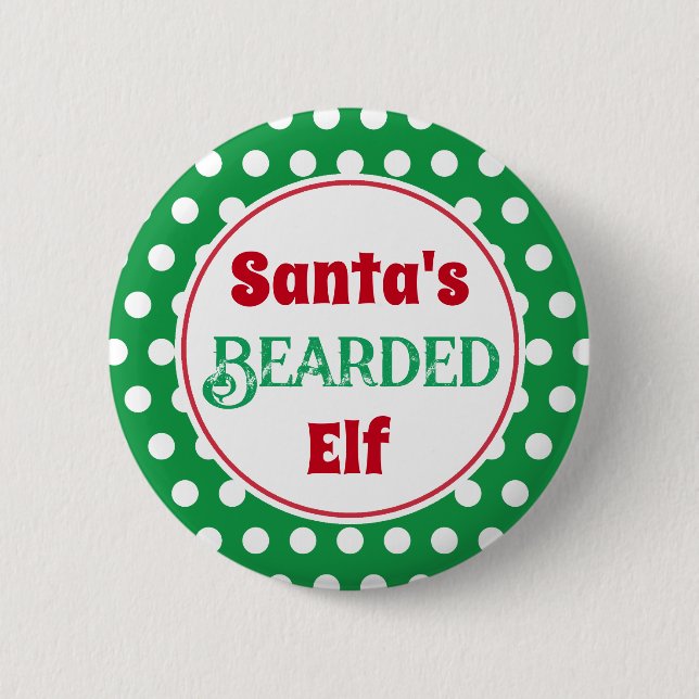 Botón de Pin de Navidad del Elfo Barbudo Divertido (Anverso)