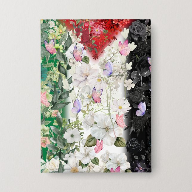 Botón De Pin De Palestina Libre En Diseño Floral (Anverso)