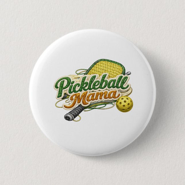 Botón de Pin de Pickleball Mama Retro para el Día  (Anverso)
