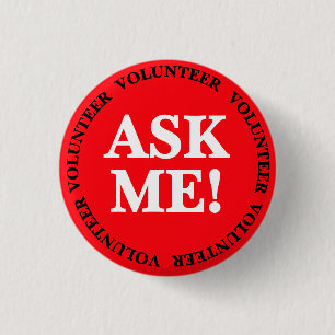 Botón de Pin de Voluntario Pregúntame Rojo – Insig