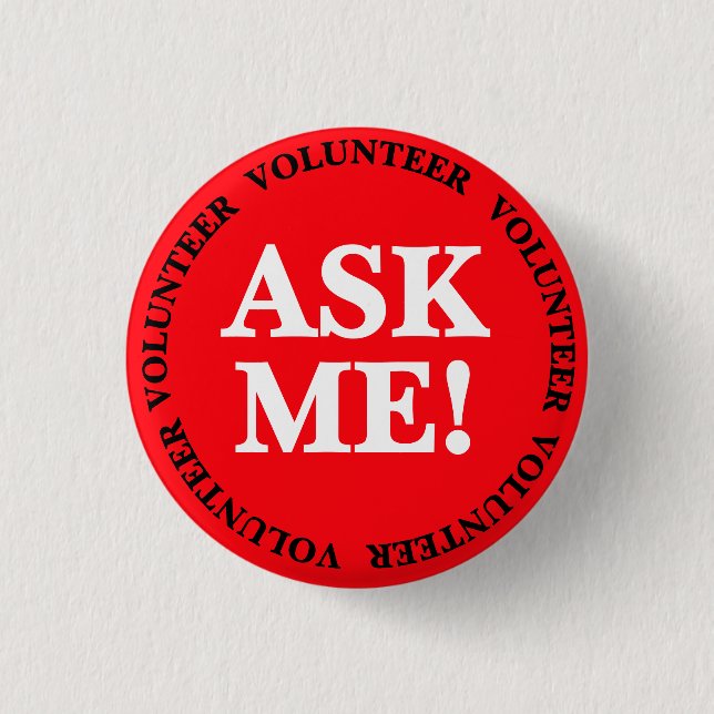 Botón de Pin de Voluntario Pregúntame Rojo – Insig (Anverso)