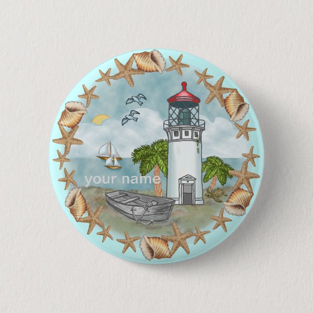 Botón de pin del faro de conchas de Hawaii (Anverso)