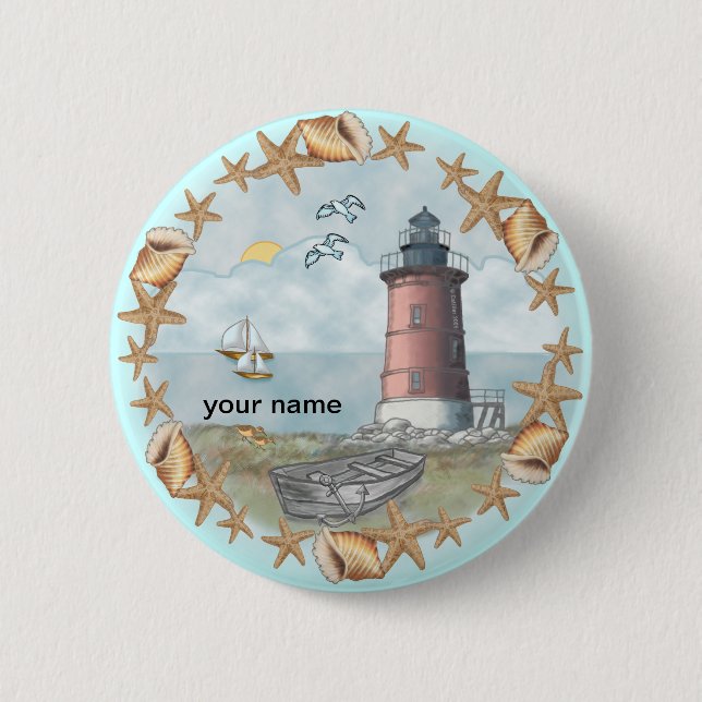 Botón de pin del faro de Delaware Shells (Anverso)