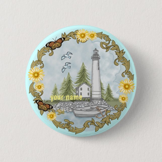 Botón de pin Floral Alabama Lighthouse (Anverso)