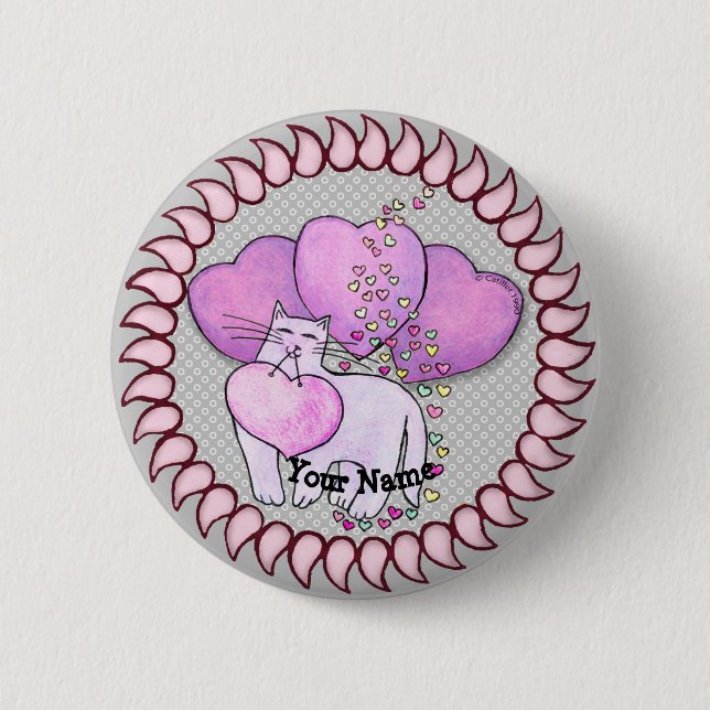 Botón de pin Gato Corazón Amor (Anverso)