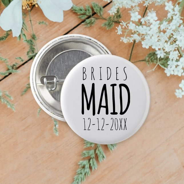 Botón de Pin para Damas de Honor Moderno para Boda (You can attach this button to your bridesmaid. Just add your wedding date)