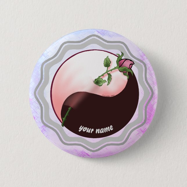 Botón de pin yin yang de rosa roja (Anverso)