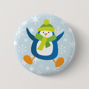 Botón de pinguino azul de salto / Insignia de cla
