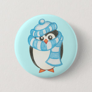 Botón de pingüino lindo de vacaciones de Navidad