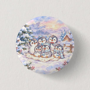 Botón de Pingüinos Adorables de Invierno