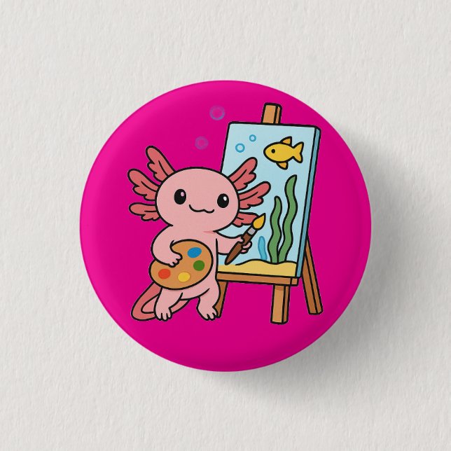 Botón de pintura de Cute Artist Axolotl (Anverso)