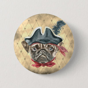 Botón de Pirata Pug con Cara Negra