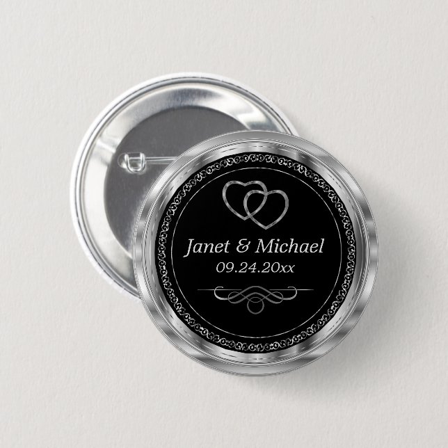 Botón de plantilla Plata negra y metálica (Anverso y reverso)