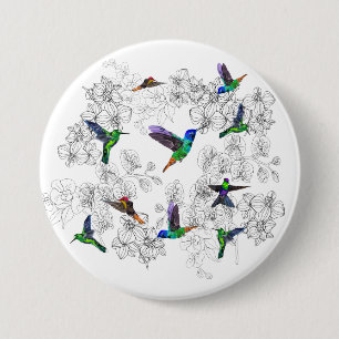 Botón de primavera - Aves coloridas volando en orq