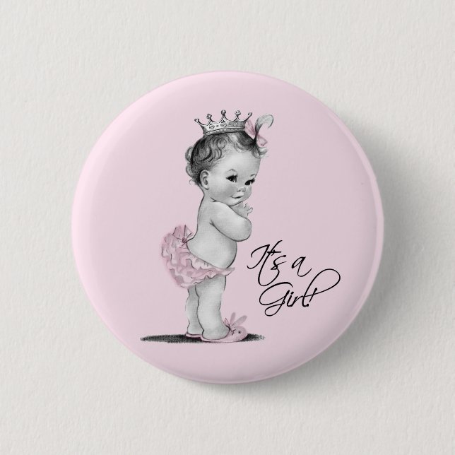 Botón de Princesa Rosa Adorable Es una Niña (Anverso)