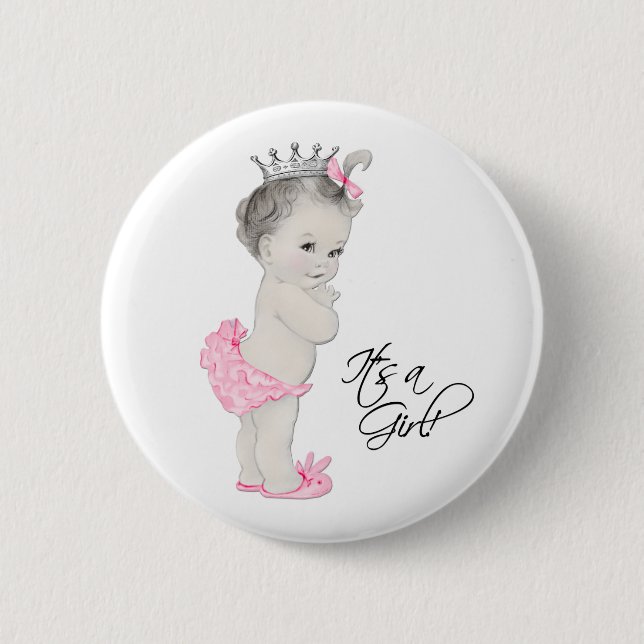 Botón de Princesa Rosa Adorable Es una Niña (Anverso)