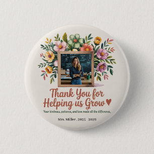 Botón de profesor de flores - Gracias regalo