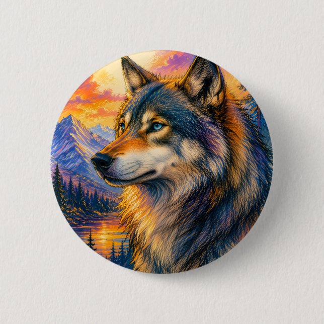 Botón de puesta de sol del lobo vibrante (Anverso)