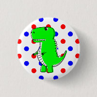 Botón de puntos de Polka Azul Rojo Dinosaurio Verd