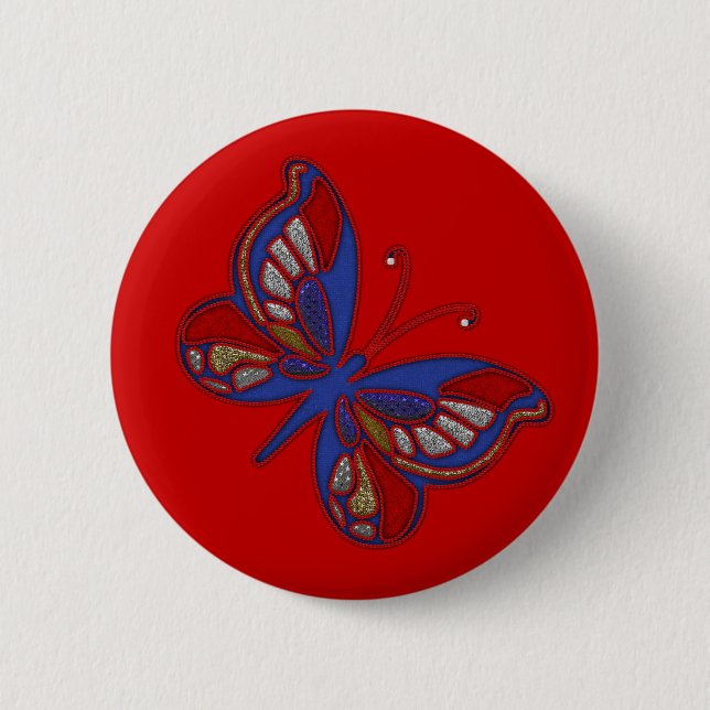 Botón de redondeo de mariposa azul rojo blanco (Anverso)