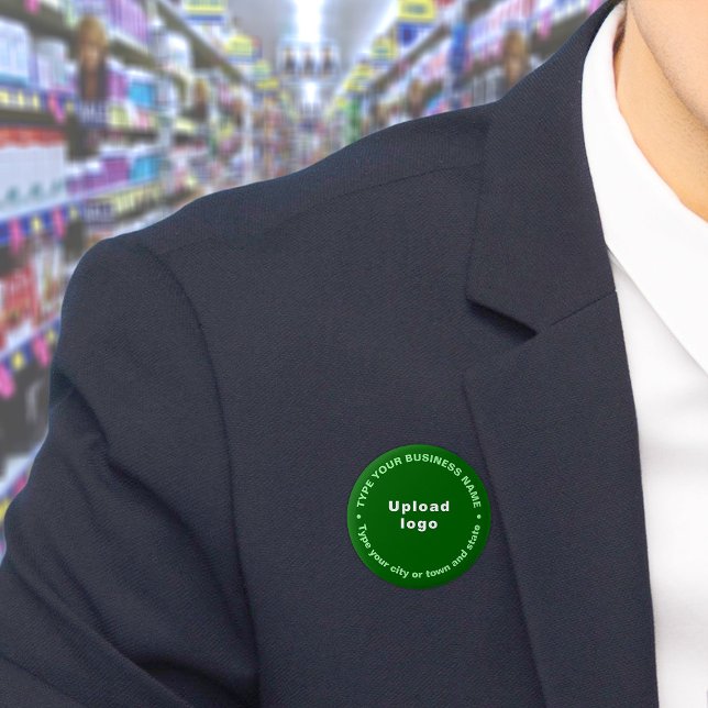 Botón de redondeo verde de marca comercial (Build brand name awareness. Circular business brand texts on green button.)