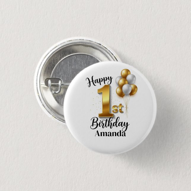 Botón de retroceso de globos de oro para cumpleaño (Anverso y reverso)