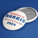 Botón de retroceso electoral de Kamala Harris 2024<br><div class="desc">Simple azul moderno y rojo sobre marfil blanco Vote Kamala Harris 2024 Botón de botón circular desmontable de las elecciones</div>