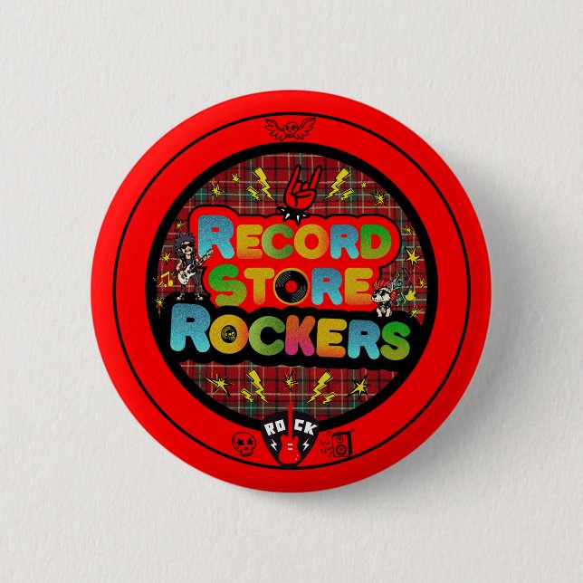 Botón de Rockeros de Tienda de Discos (Anverso)