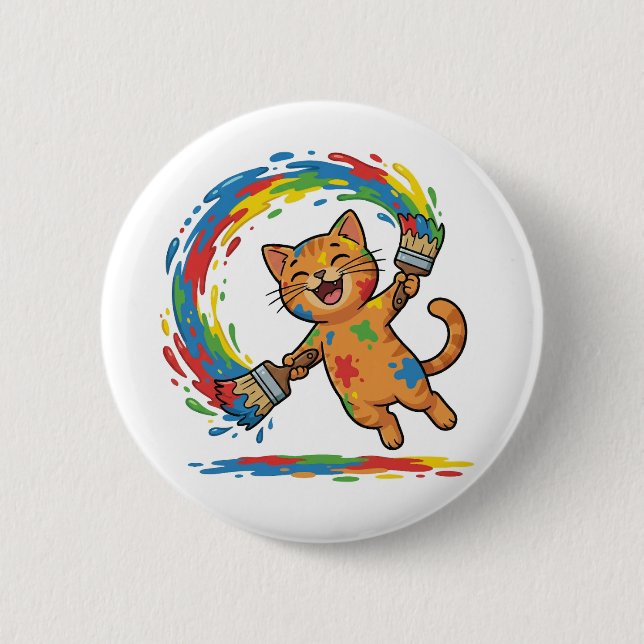 Botón de salpicadura de pintura de gato colorido l (Anverso)