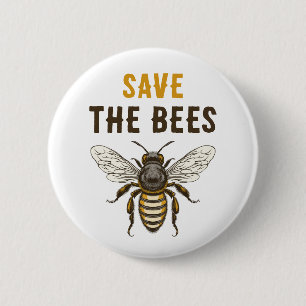 Botón de salvar las abejas con abeja melífera vint