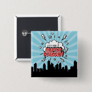 Botón de San Valentín del amigo superhéroe Comic