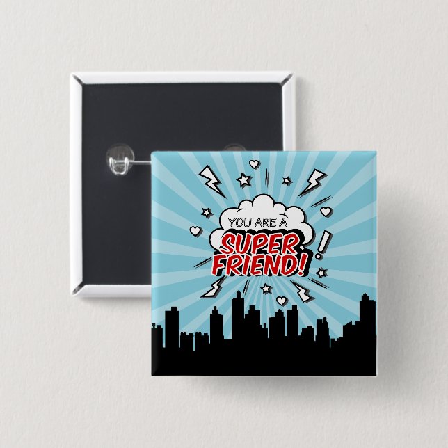 Botón de San Valentín del amigo superhéroe Comic (Anverso y reverso)