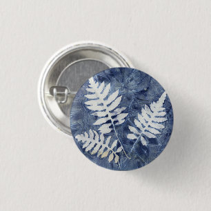 Botón de solapa de helechos botánicos azules ciano