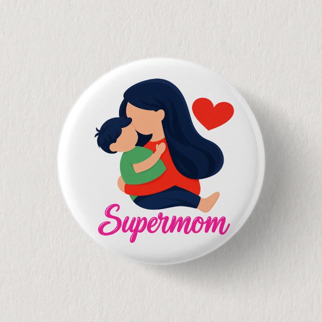 Botón de Supermamá Madre e Hijo Pin (Anverso)