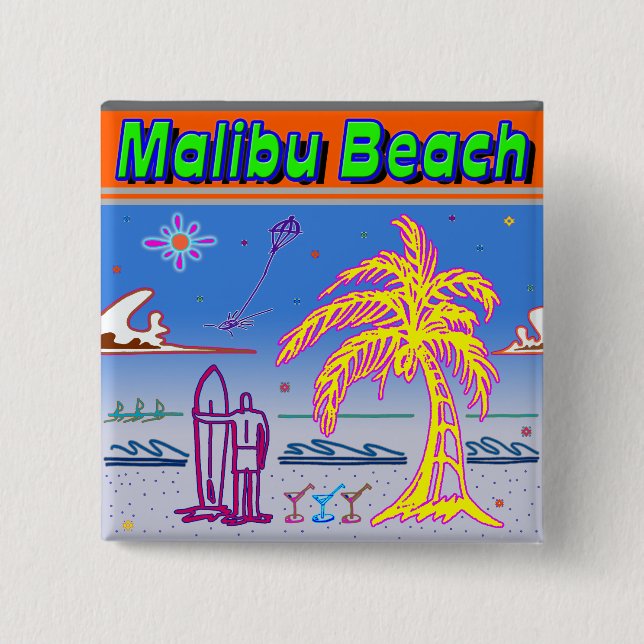 Botón de surf "Malibu Beach" (Anverso)