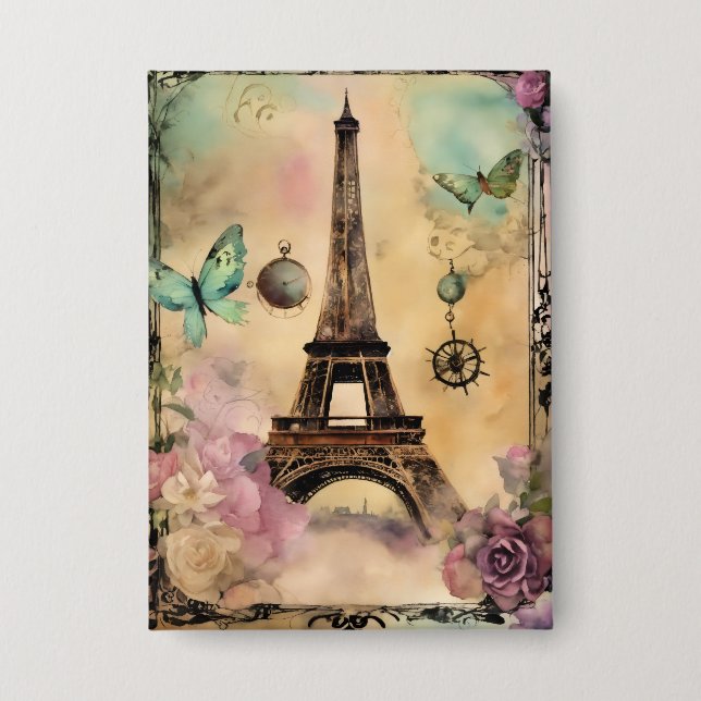 Botón de tema de París colorido (Anverso)
