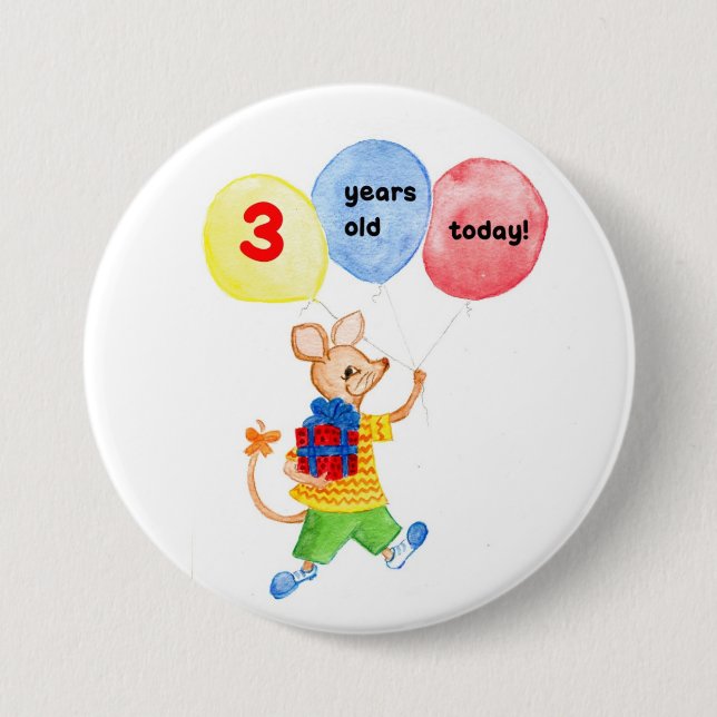 botón de tercer cumpleaños de 'Little Mouse' (Anverso)