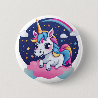 Botón de Unicornio Feliz Caprichoso en Nube Rosa